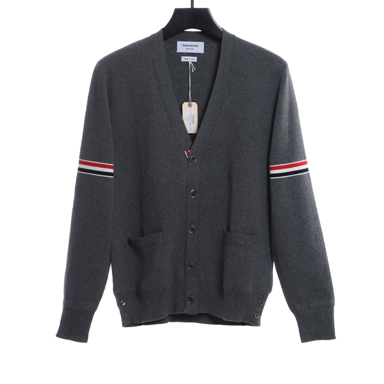 Double-sleeve webbing armband cardigan sweater
