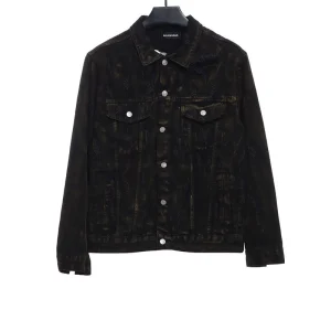Mud Dyed All Over Printed Ripped Denim Jacket Reps