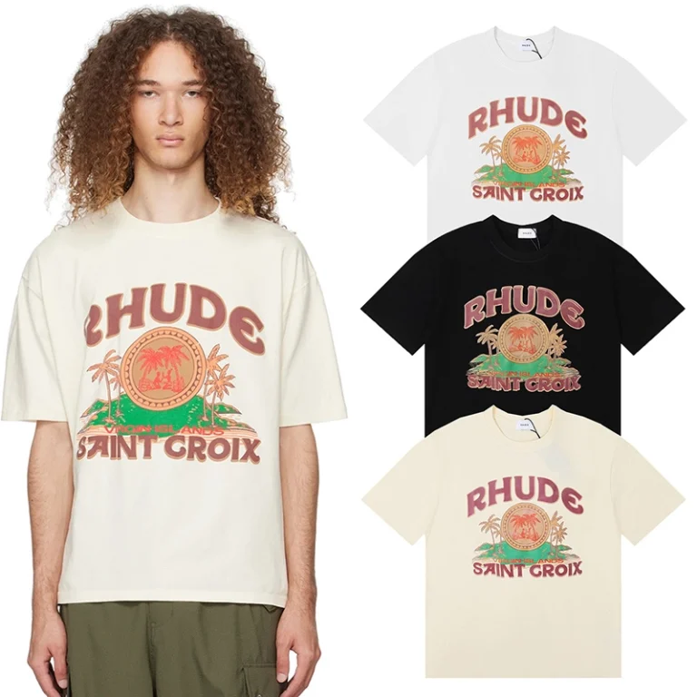 Rhude Saint Croix Coconut Tree Print T-Shirt Reps