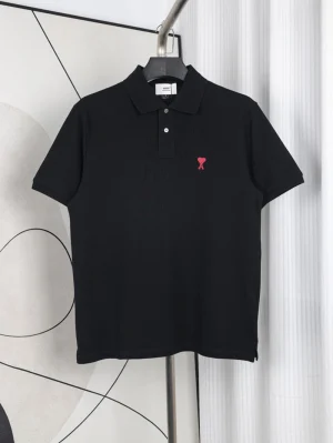 AMI Logo-Embroidered Polo Shirt Black