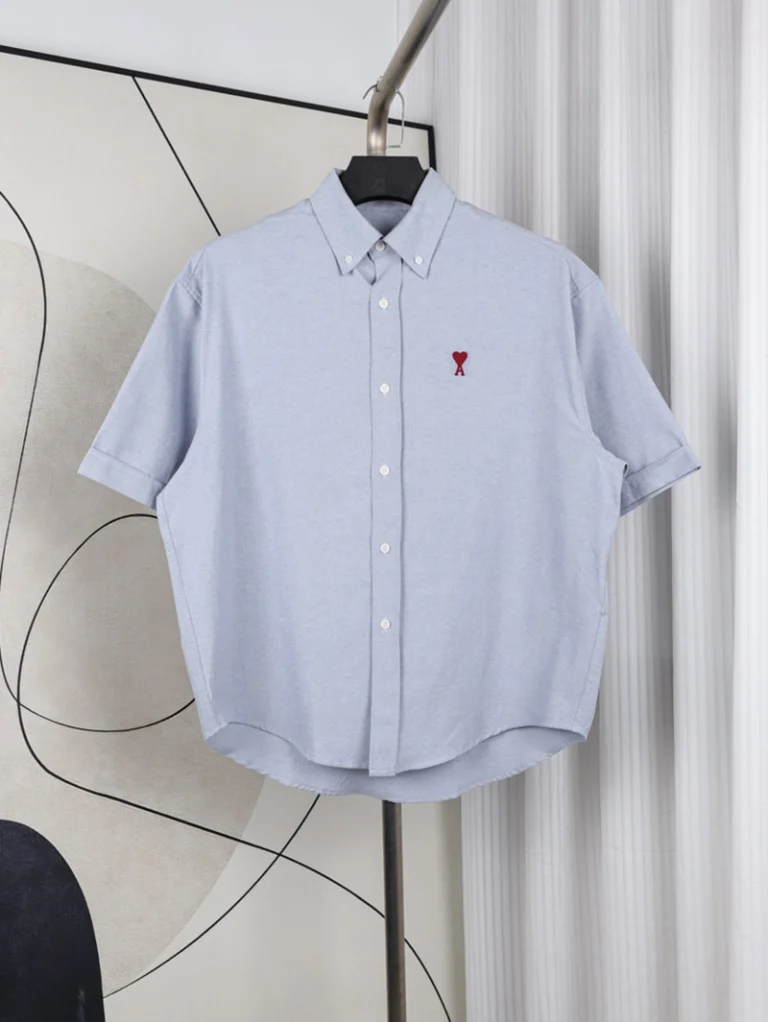 AMI Heart Embroidered Striped Shirt