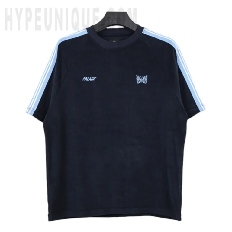a black shirt with blue stripes