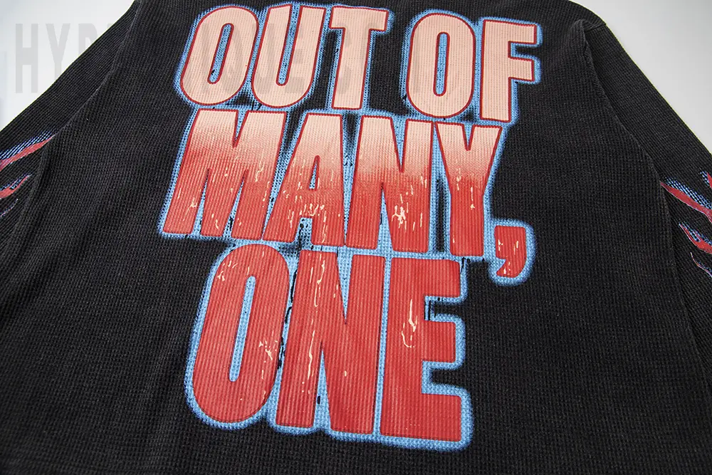 Printed graphic on the back of the clothes