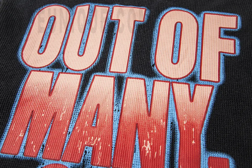 Printed graphic on the back of the clothes