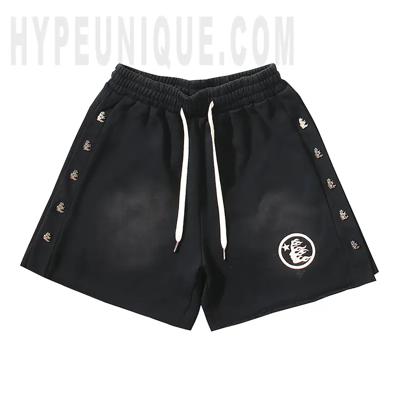 The front of the black shorts