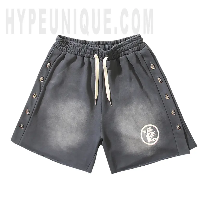 The front of the gray shorts