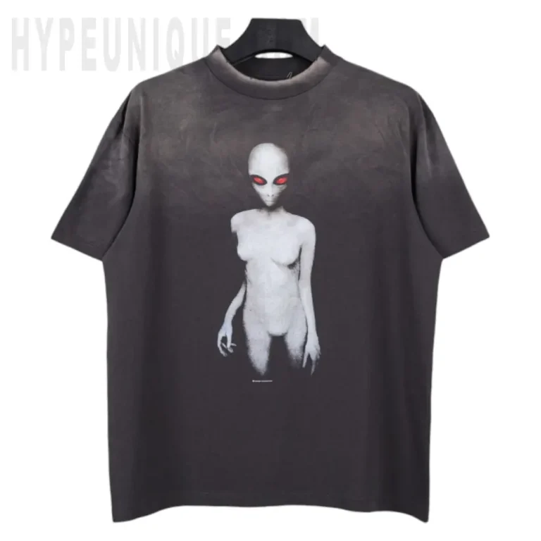 Saint Michael Alien Printed Washed Black T-Shirt