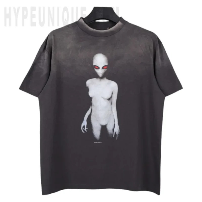 Saint Michael Alien Printed Washed Black T-Shirt