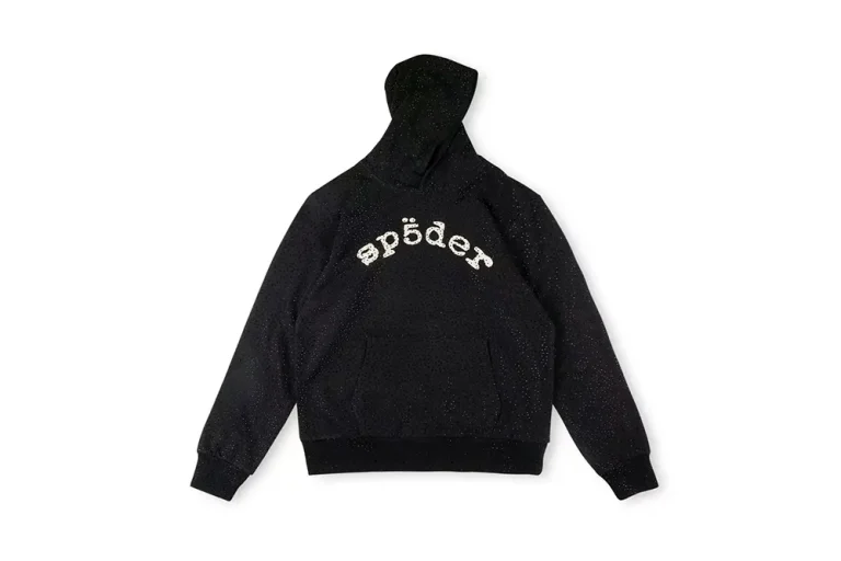 A front view of the Sp5der VVS Hoodie in Black, showcasing the hoodie’s overall design and appearance.