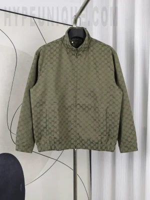 Front view of the Gu Forest Green G Letter Jacket.