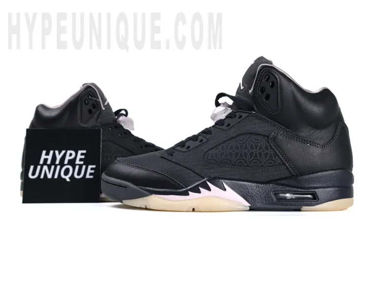 Jordan 5 Retro PSG Paris Saint-Germain ‘Off Noir’ photographed alongside the Hypeunique brand logo.