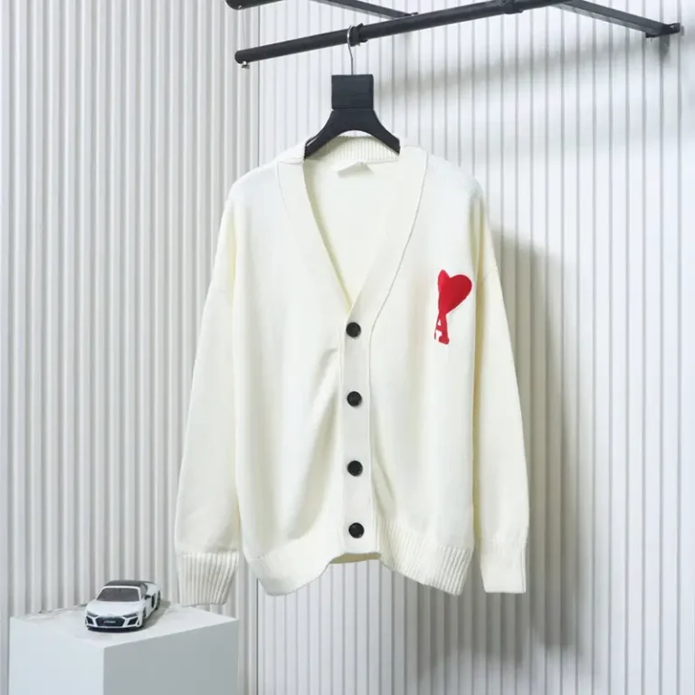 AMI Embroidered Micro-Label Heart Cardigan Sweater