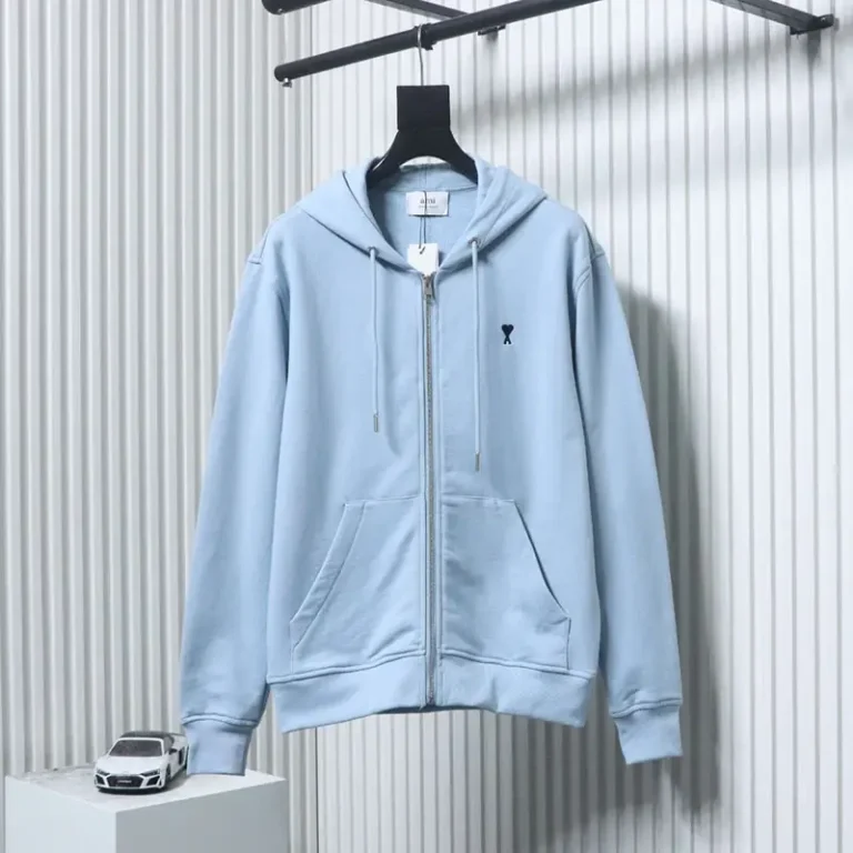 AMI Heart Embroidered Zipper Hooded Jacket