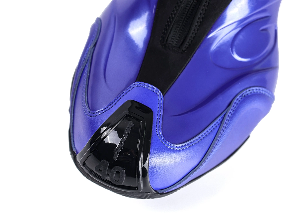 View from above the dark blue shoe toe