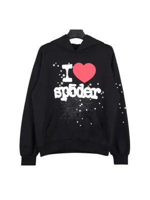 Sp5der I Love Hoodie Heart Black Version Front