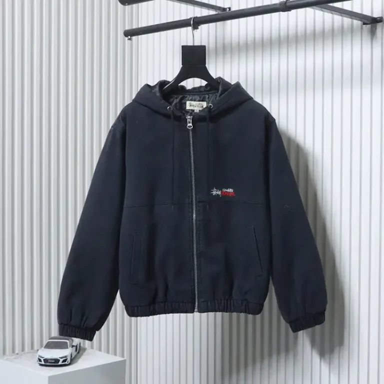 Stussy Distressed Letter Embroidered Logo Cotton Jacket