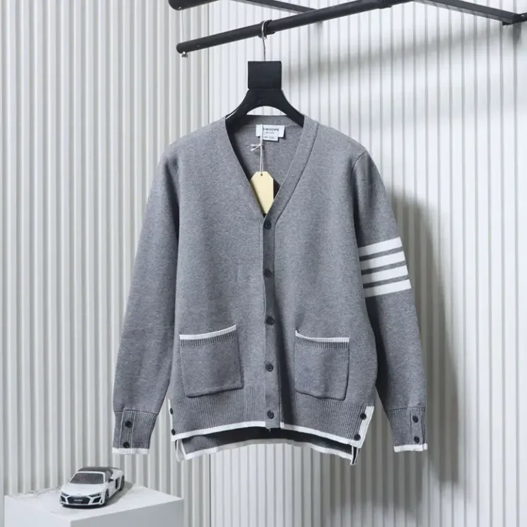 TB Four-Stripe Front-Short-Back-Long Wool Cardigan