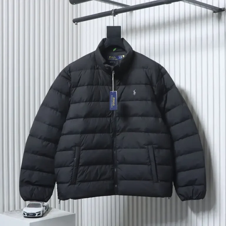 RL Logo Stand-up Collar Zippered Down Jacket with Storage