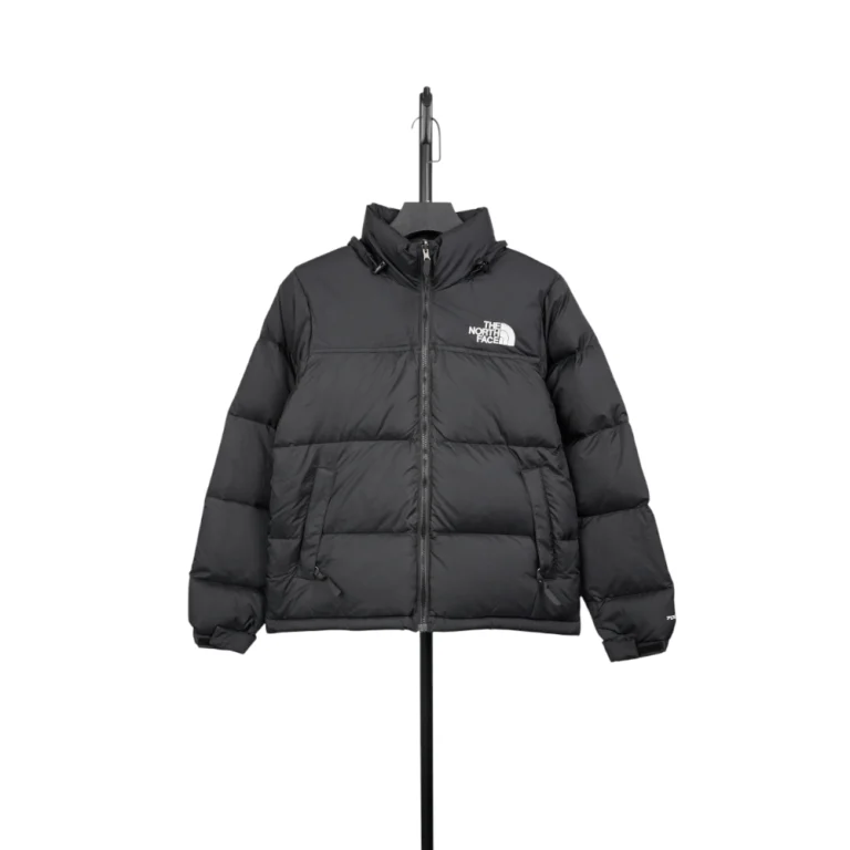 Black coat label with care instructions