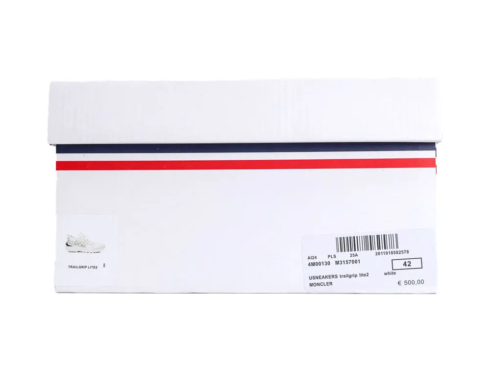 White sneaker with Moncler brandingoe box