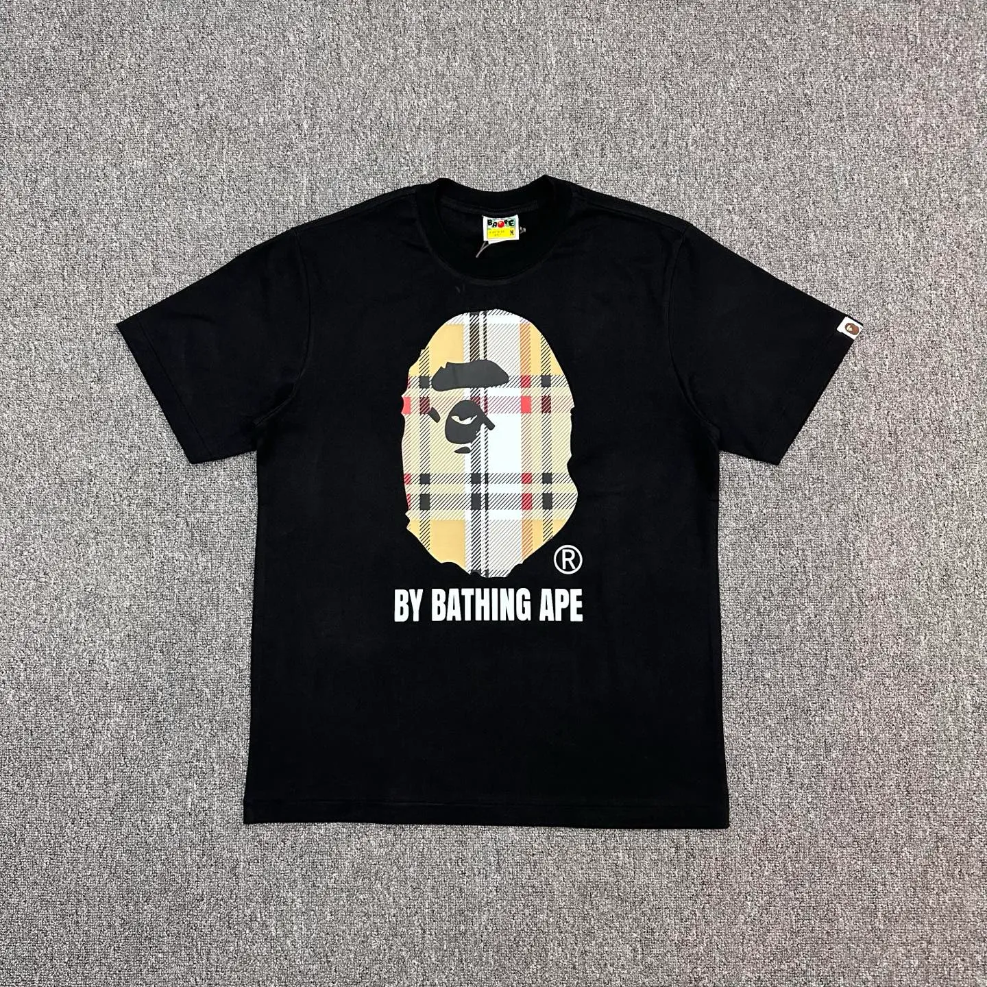 A Bathing Ape Plaid Ape Head Graphic T-Shirt color Black