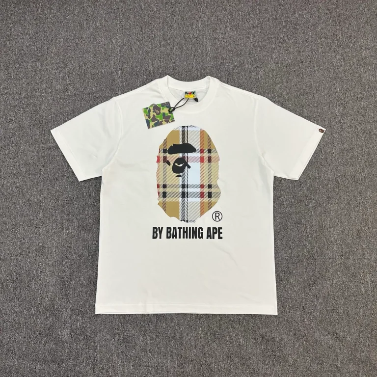 A Bathing Ape Plaid Ape Head Graphic T-Shirt color White