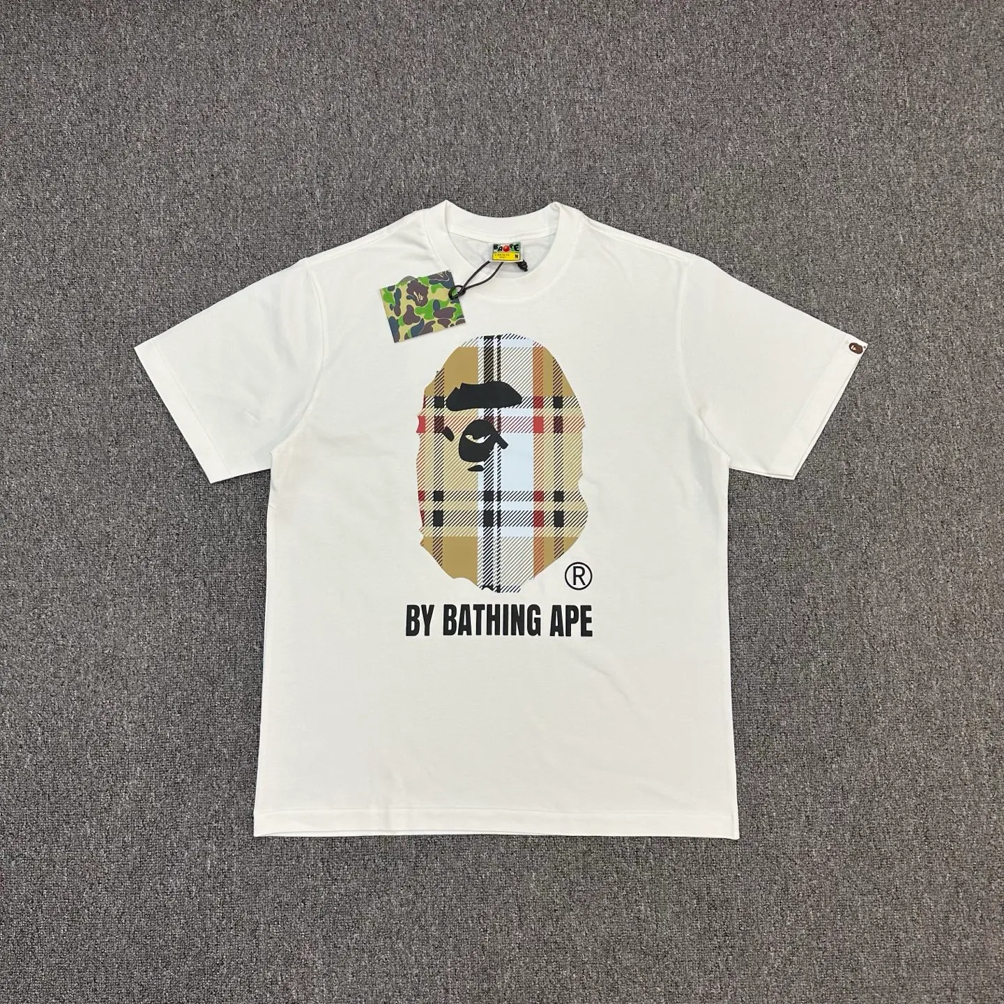 A Bathing Ape Plaid Ape Head Graphic T-Shirt color White