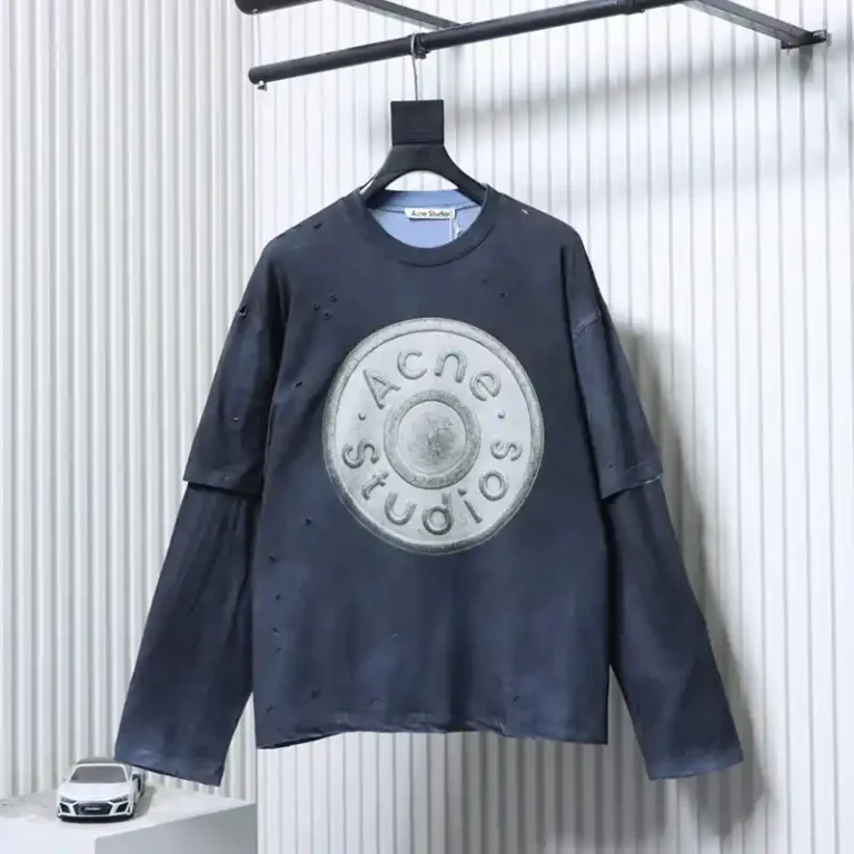 Acne Distressed Sandblasted Logo Print Faux Two-Piece T-Shirt