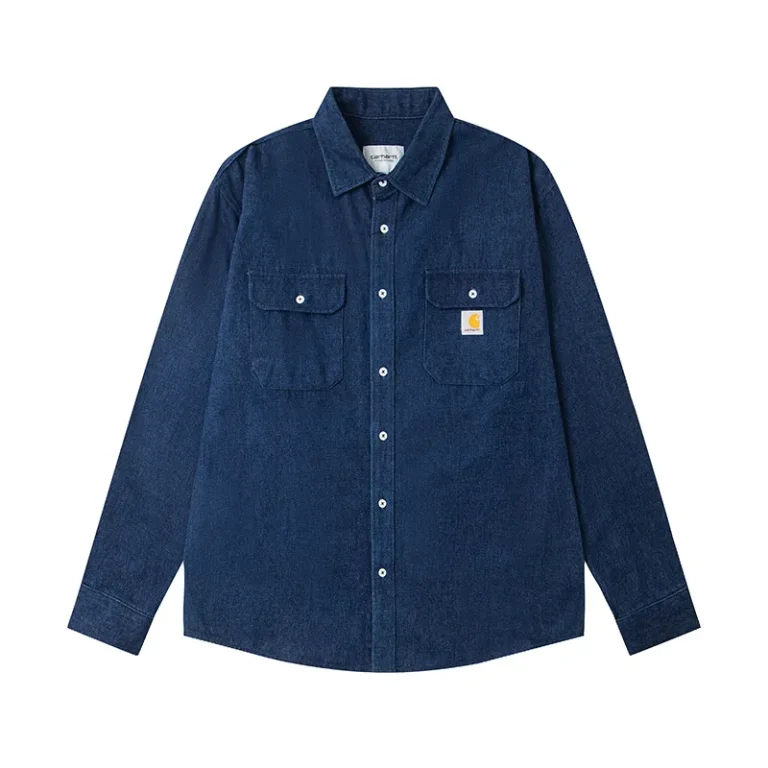 Carhartt WIP Washed Denim Double Pocket Work Shirt color Dark Blue