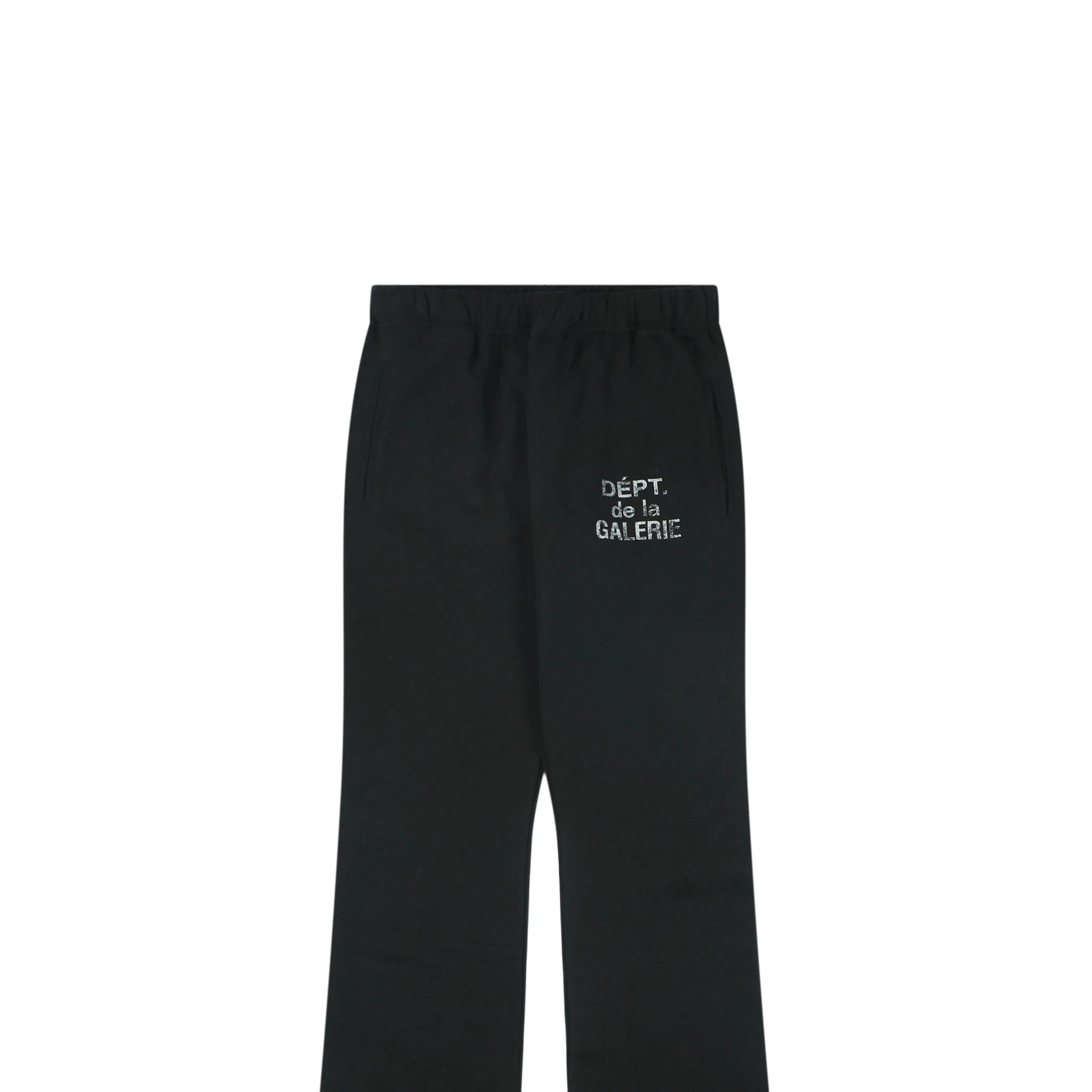 Black cotton sweatpants featuring waistband and side pockets.