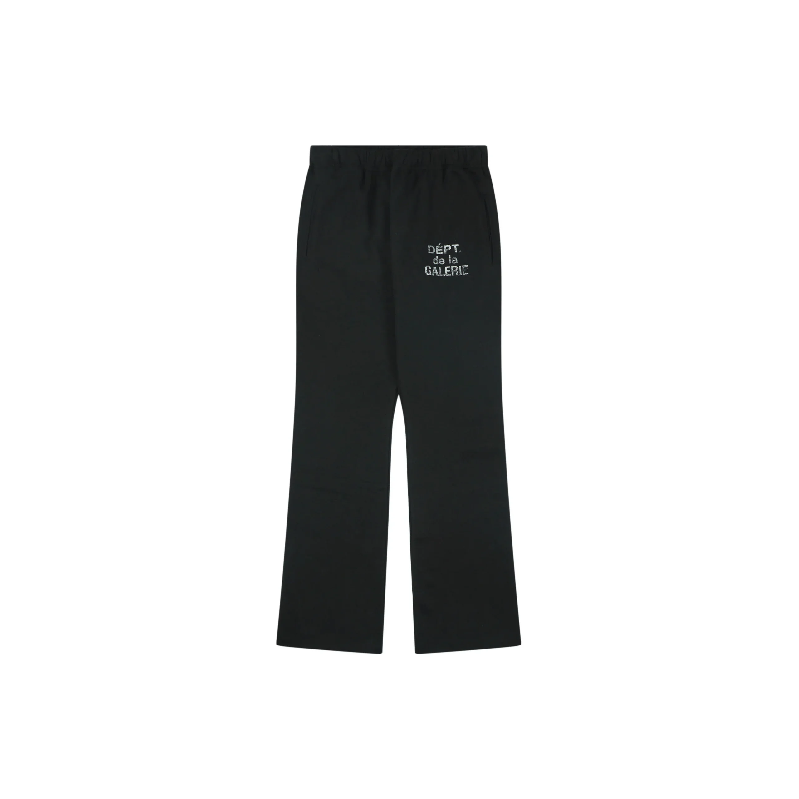 Black cotton pants featuring a white "Dept. de la Galerie" logo on the side.