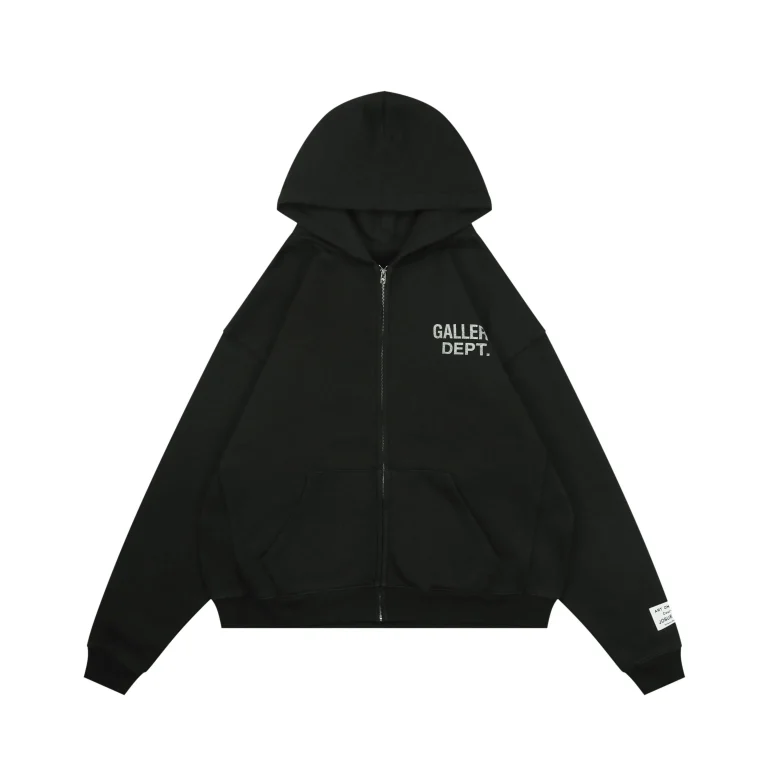 Gallery Dept Distressed Logo Zip Hoodie Black