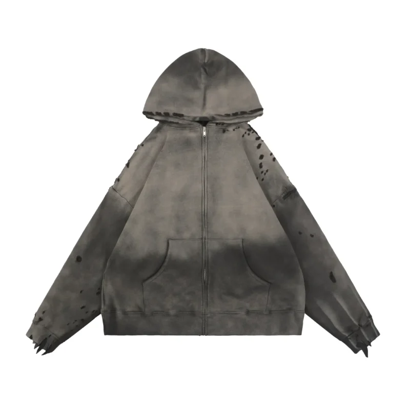 Saint Michael Distressed Waffle Knit Zip Hoodie