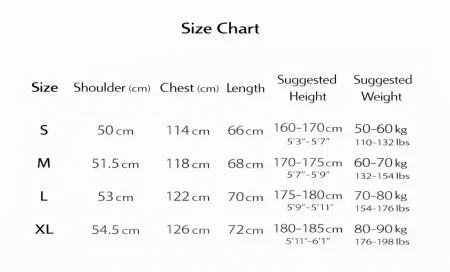 Size Chart S-XL