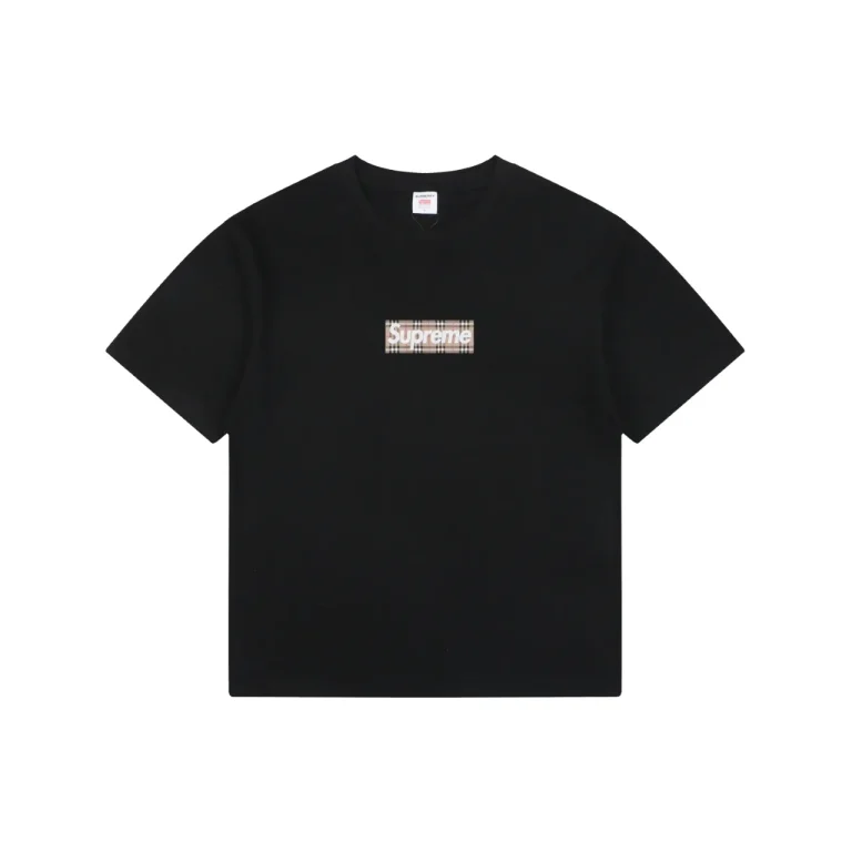 Sup Box Logo Plaid Print Cotton T-Shirt color Black