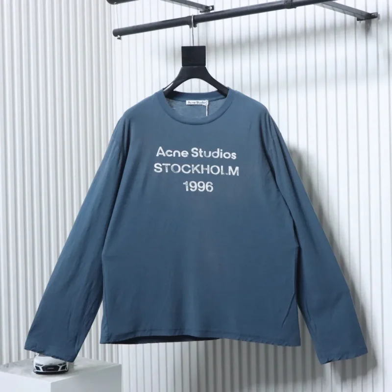 Acne Distressed Letter Print Long Sleeve Shirt