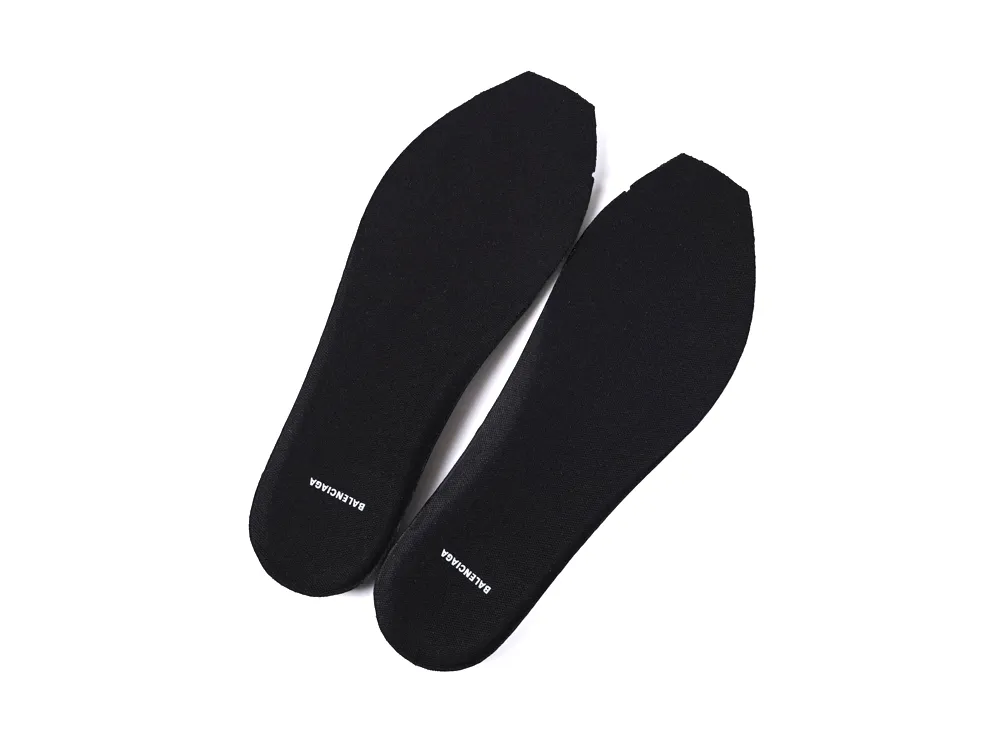 Black foam shoe insoles with branding providing comfort and support.
