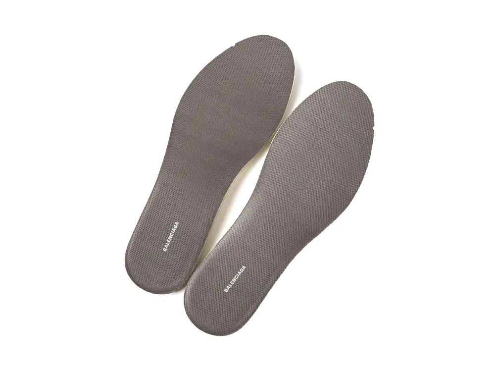 Gray fabric insoles with brand logo, designed for comfort and support in shoes.