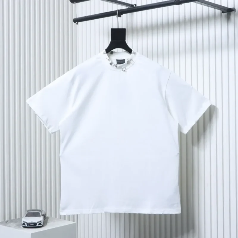 Pierced Neck Hardware Cotton T-Shirt
