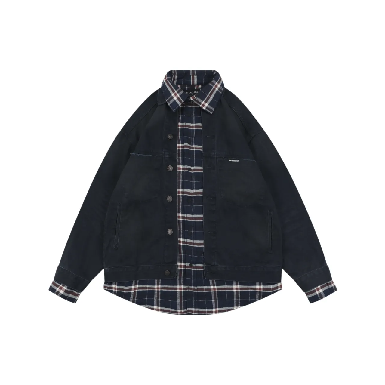 BLCG Plaid Patchwork Deconstructed Denim Jacket