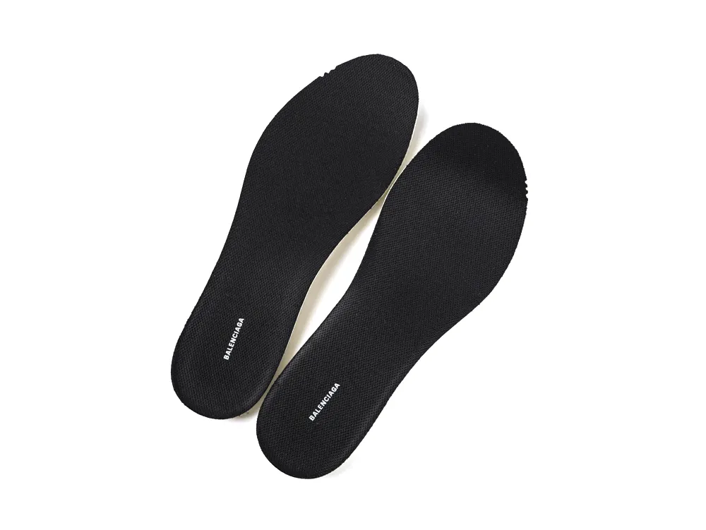 Black fabric shoe insoles with visible branding, designed for comfort and support.