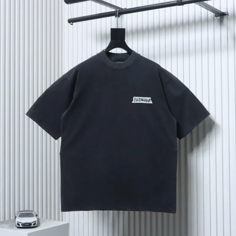 Tape Logo Distressed Cotton T-Shirt