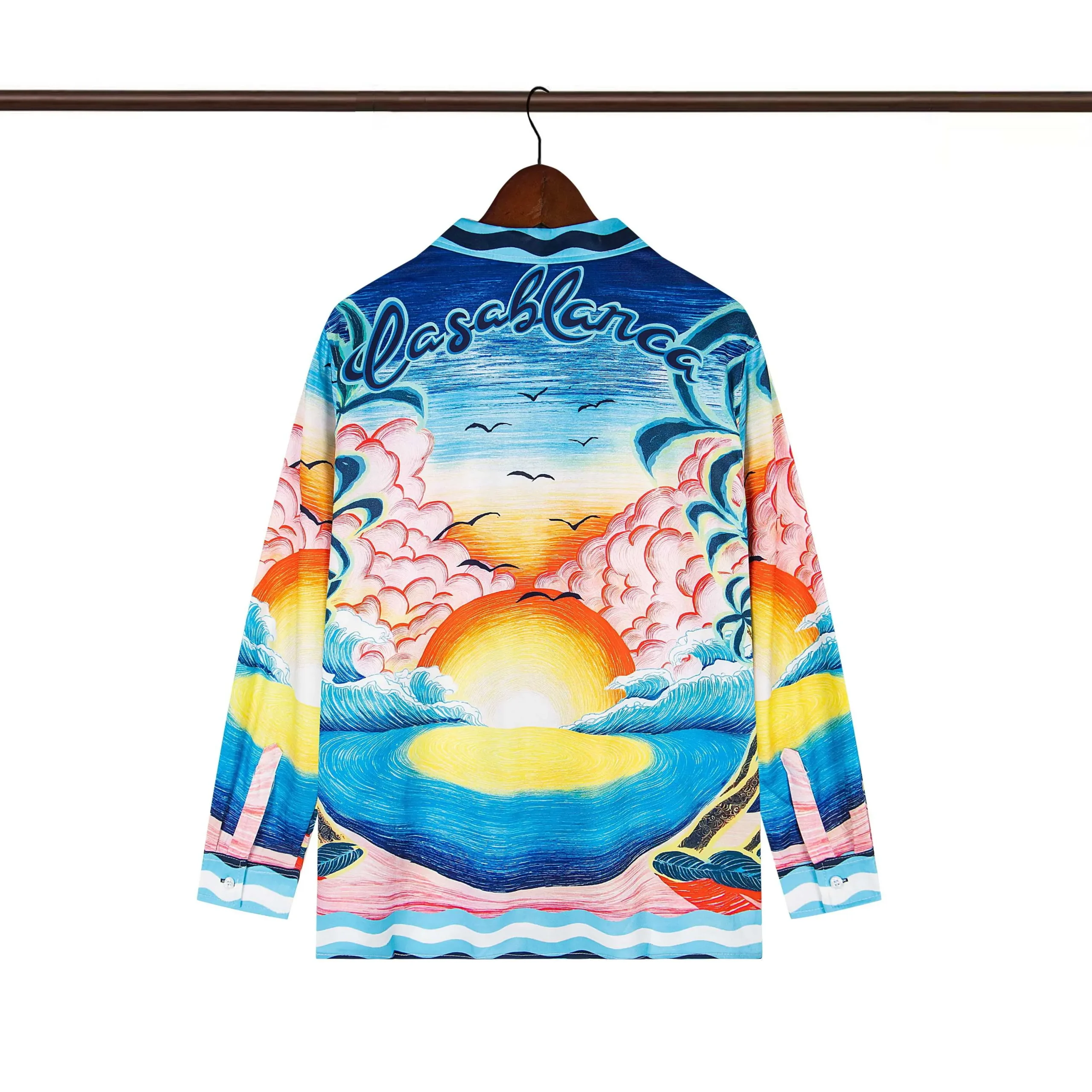 Back of C-Blanca Sunset Wave Long-Sleeve Silk Shirt