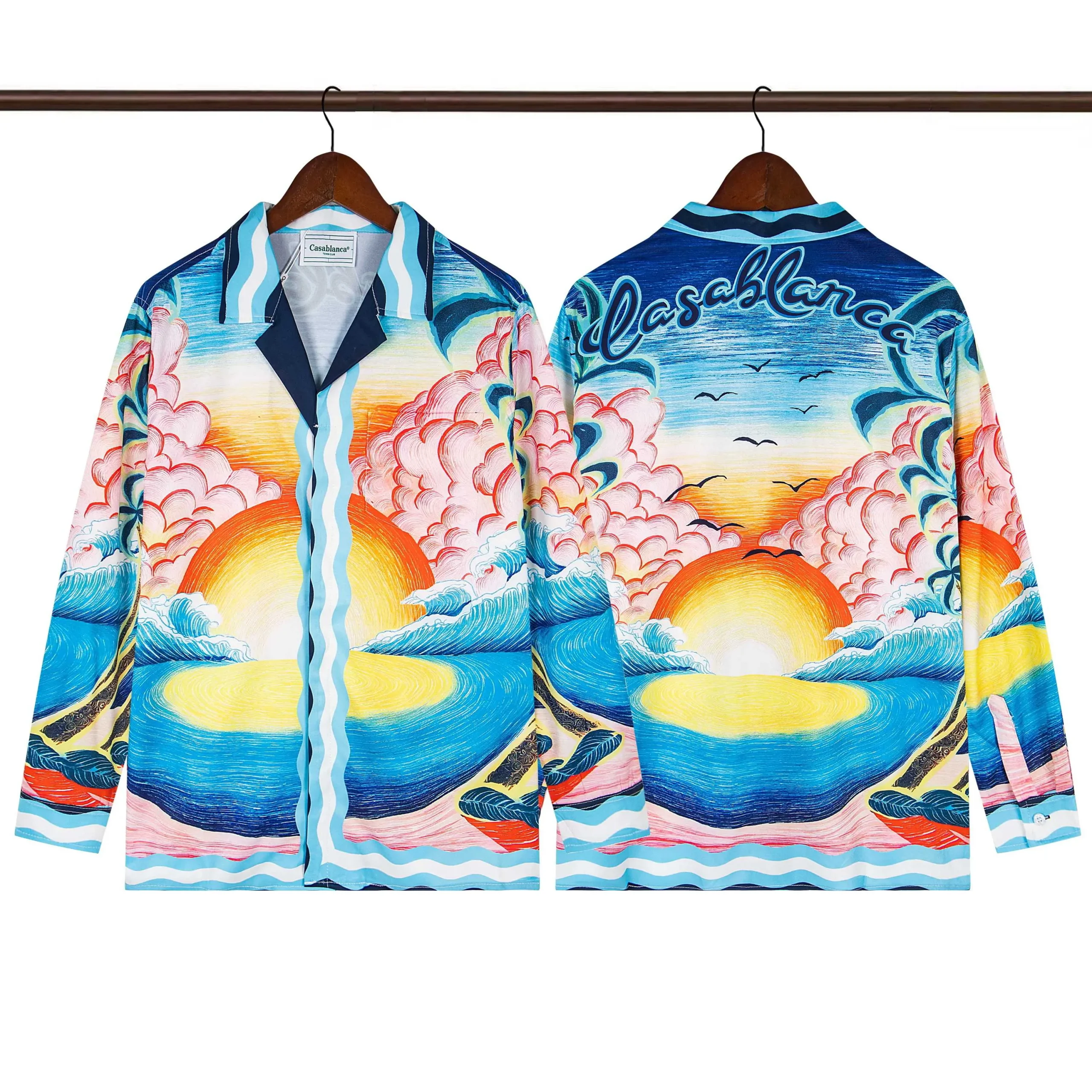 C-Blanca Sunset Wave Long-Sleeve Silk Shirt