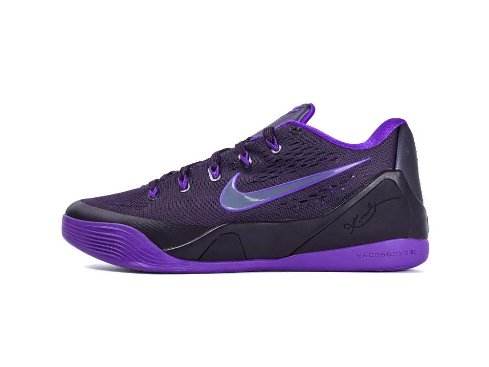 Purple and black sneaker with mesh upper, synthetic sole, and signature detailing.