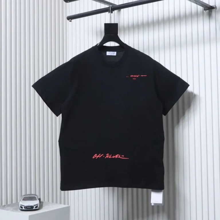 Off-White Red Script Graphic Washed Black Oversized Cotton T-Shirt