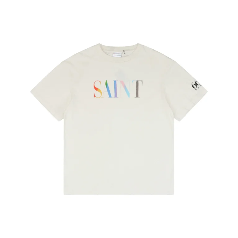 Saint Michael Rainbow Letter Vintage Wash Cotton T-Shirt