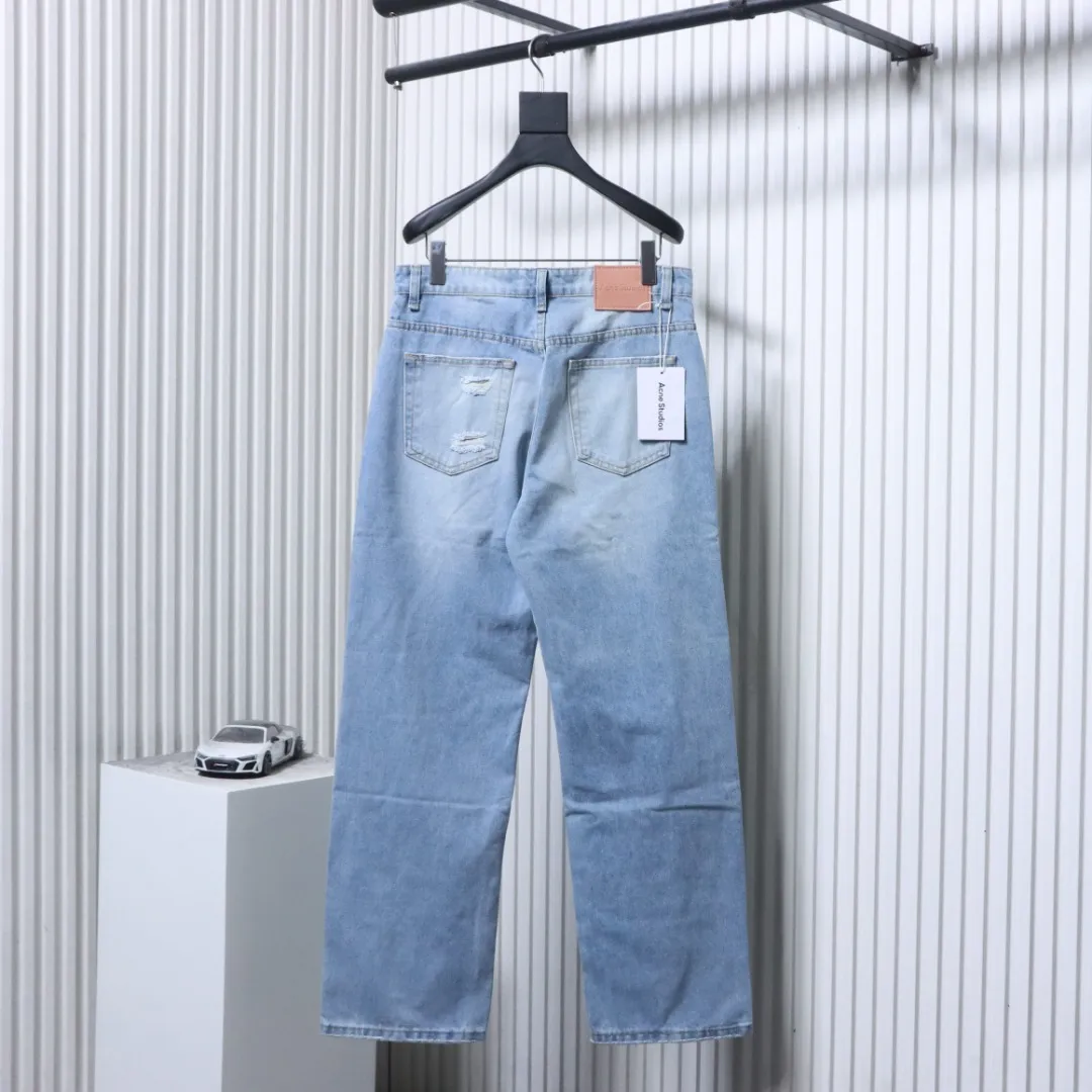 Acne Ice Blue Distressed Straight Leg Jeans
