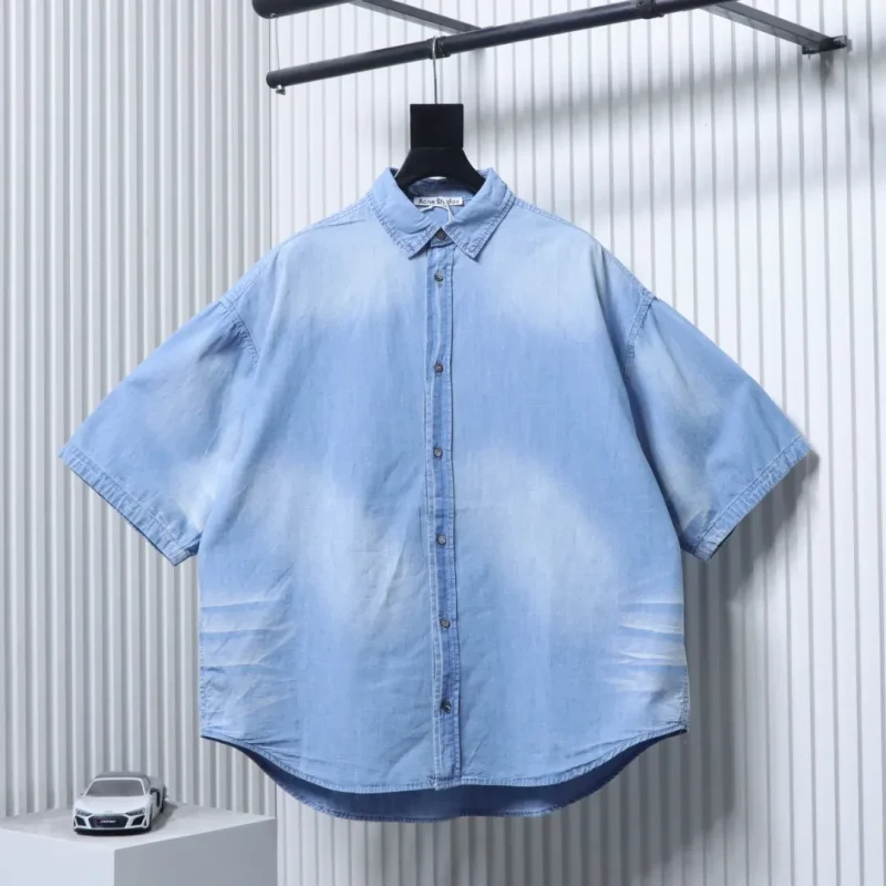 Acne1996 Logo Distressed Denim Shirt