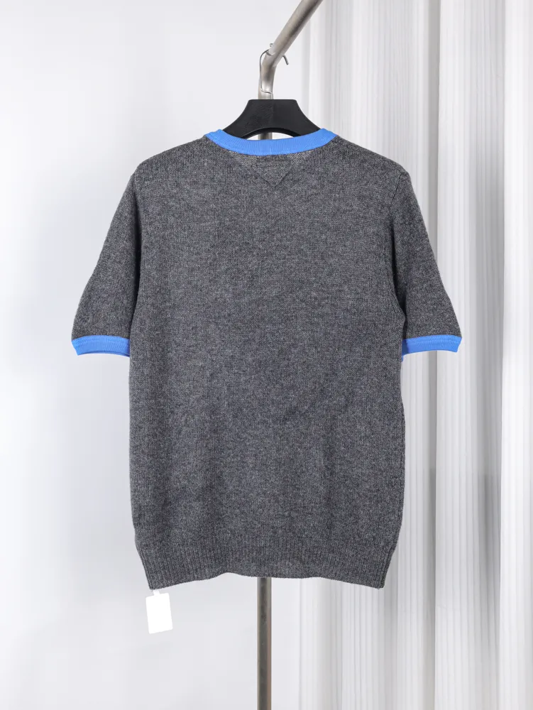 Back of All-Wool Knit Short Sleeve T-Shirt Color Gray